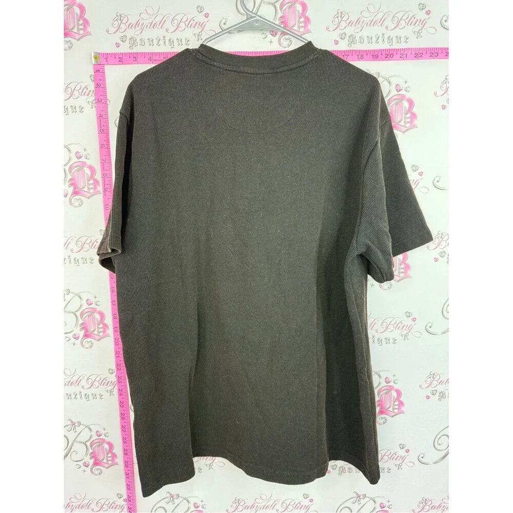 Kangol shirt waffle knit Men’s Short Sleeve Henley Shirt in grey Dark Brown